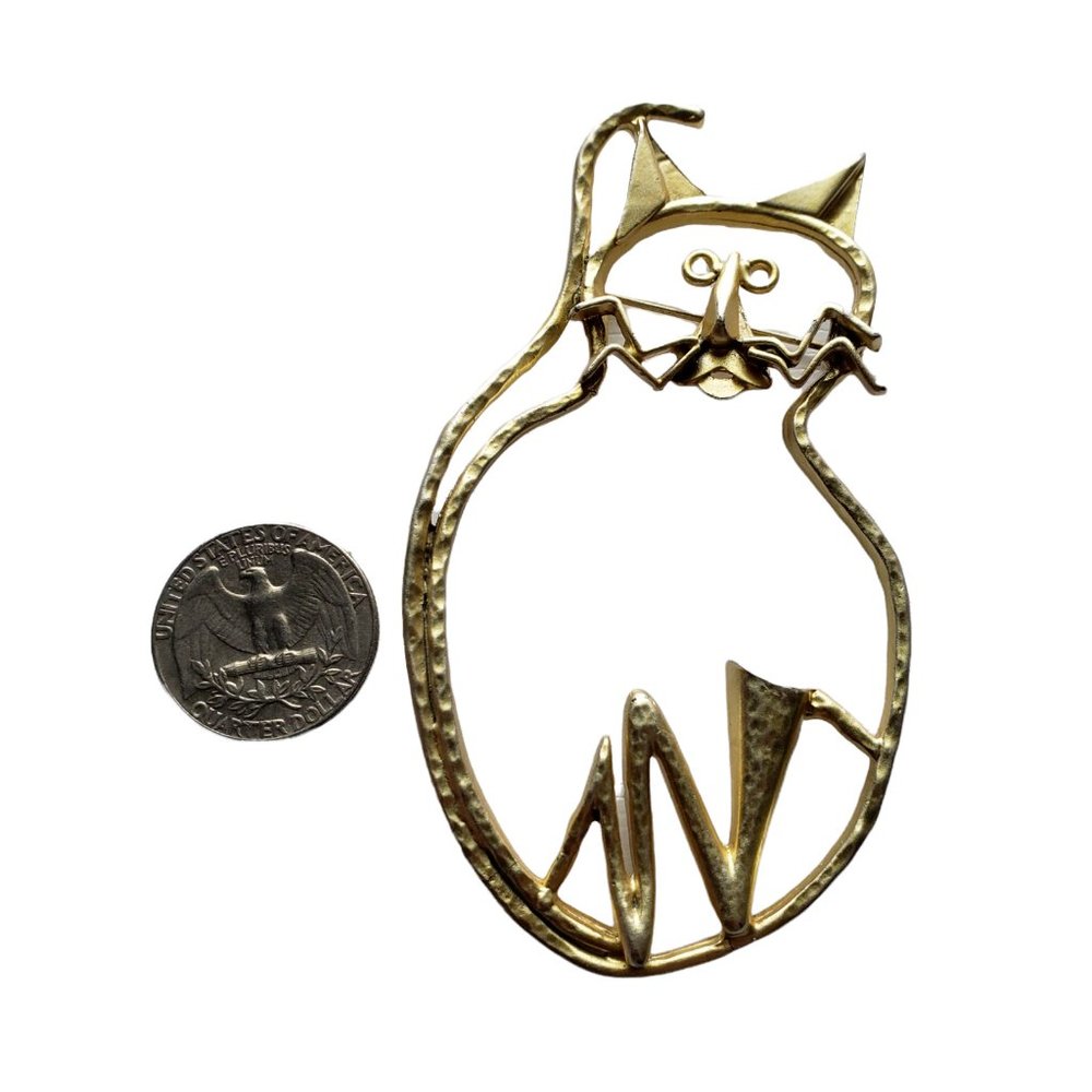 Vintage Big Fat Cat Gold Tone Brooch Outline - Picture 4 of 5